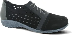 Naot Women's Lalo Koru Trans Slip-Resistant Lace-Up Leather/Suede Classic Shoes, Black Velvet/Jet Black/Tin Gray, 35 EU/4 US
