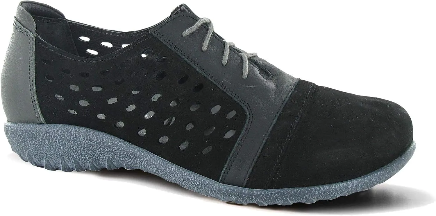 Naot Women's Lalo Koru Trans Slip-Resistant Lace-Up Leather/Suede Classic Shoes, Black Velvet/Jet Black/Tin Gray, 35 EU/4 US