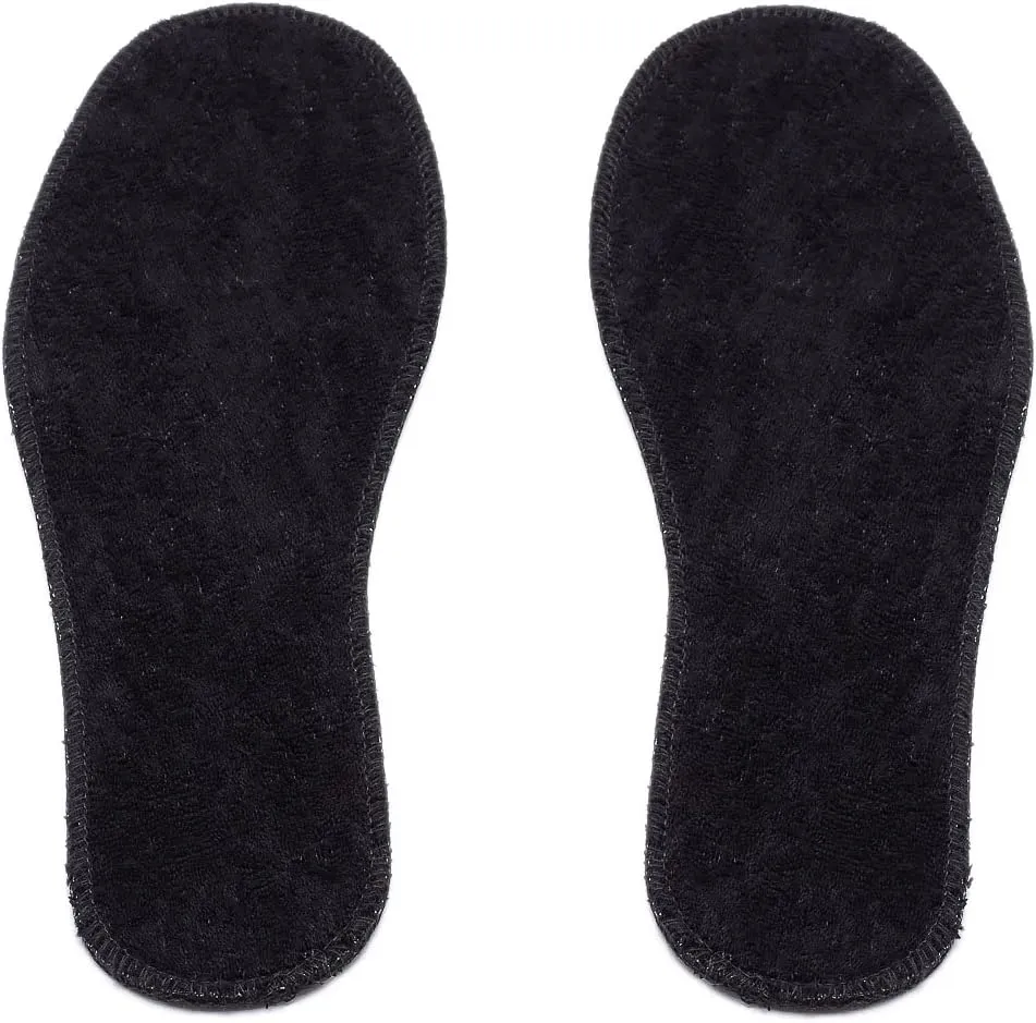 Natural Summer Black Terry Cloth Insoles, Soft, Flexible, Fresh Barefoot Terry Cotton Shoe Insoles (2 Pairs, 9 Women US)