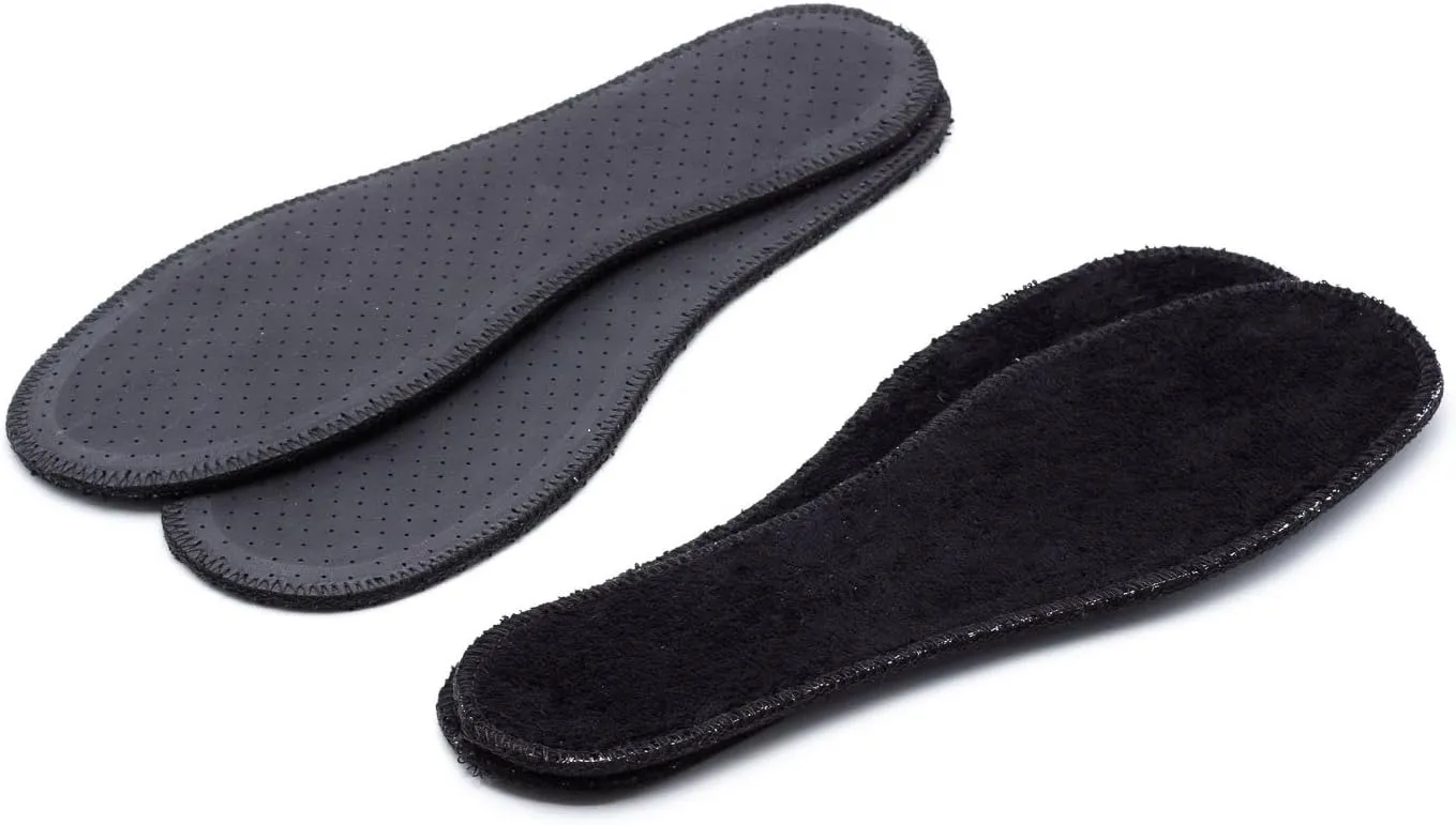 Natural Summer Black Terry Cloth Insoles, Soft, Flexible, Fresh Barefoot Terry Cotton Shoe Insoles (2 Pairs, 9 Women US)