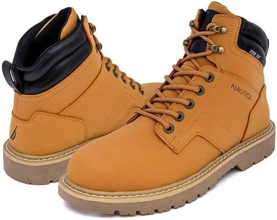 Nautica Mens Casual Lace Up Ankle Boots High Water & Slip Resistant Outdoor Lightweight Utility Leather Shoes for Work, Winter, Walking, Construction.