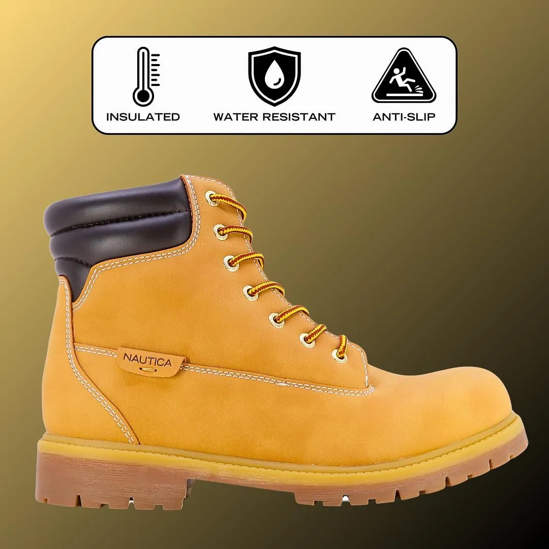 Nautica Mens Casual Lace Up Ankle Boots High Water & Slip Resistant Outdoor Lightweight Utility Leather Shoes for Work, Winter, Walking, Construction.