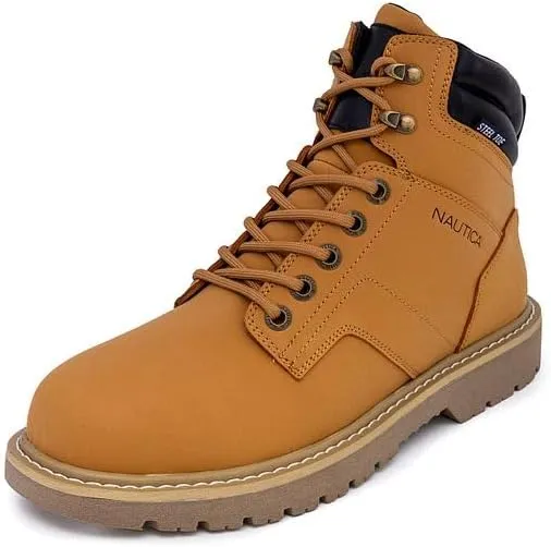 Nautica Mens Casual Lace Up Ankle Boots High Water & Slip Resistant Outdoor Lightweight Utility Leather Shoes for Work, Winter, Walking, Construction.