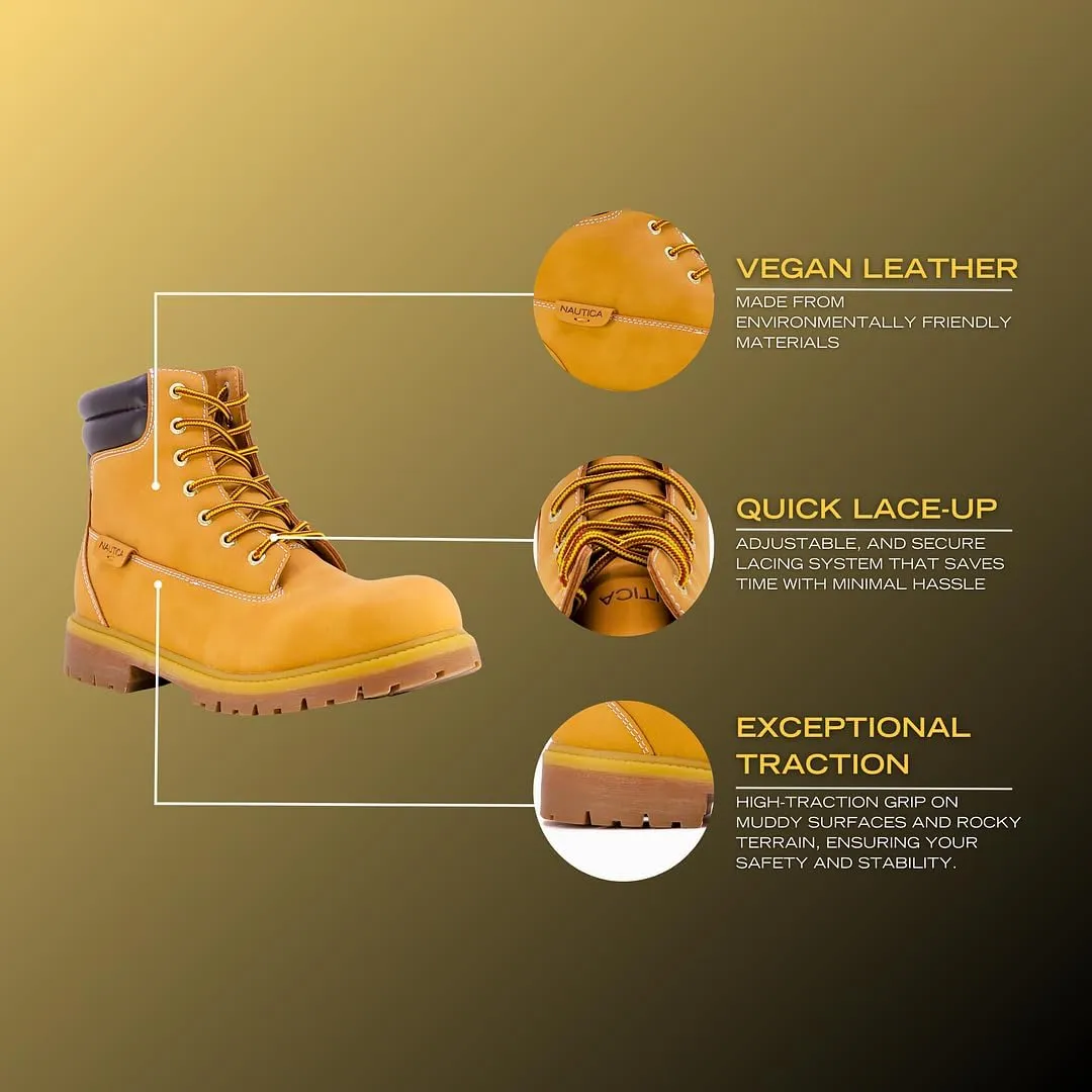 Nautica Mens Casual Lace Up Ankle Boots High Water & Slip Resistant Outdoor Lightweight Utility Leather Shoes for Work, Winter, Walking, Construction.
