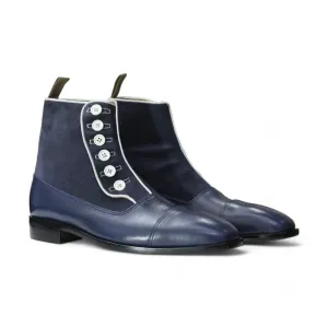 Navy Handmade Leather Button Boots – Stylish & Durable Men's Footwear