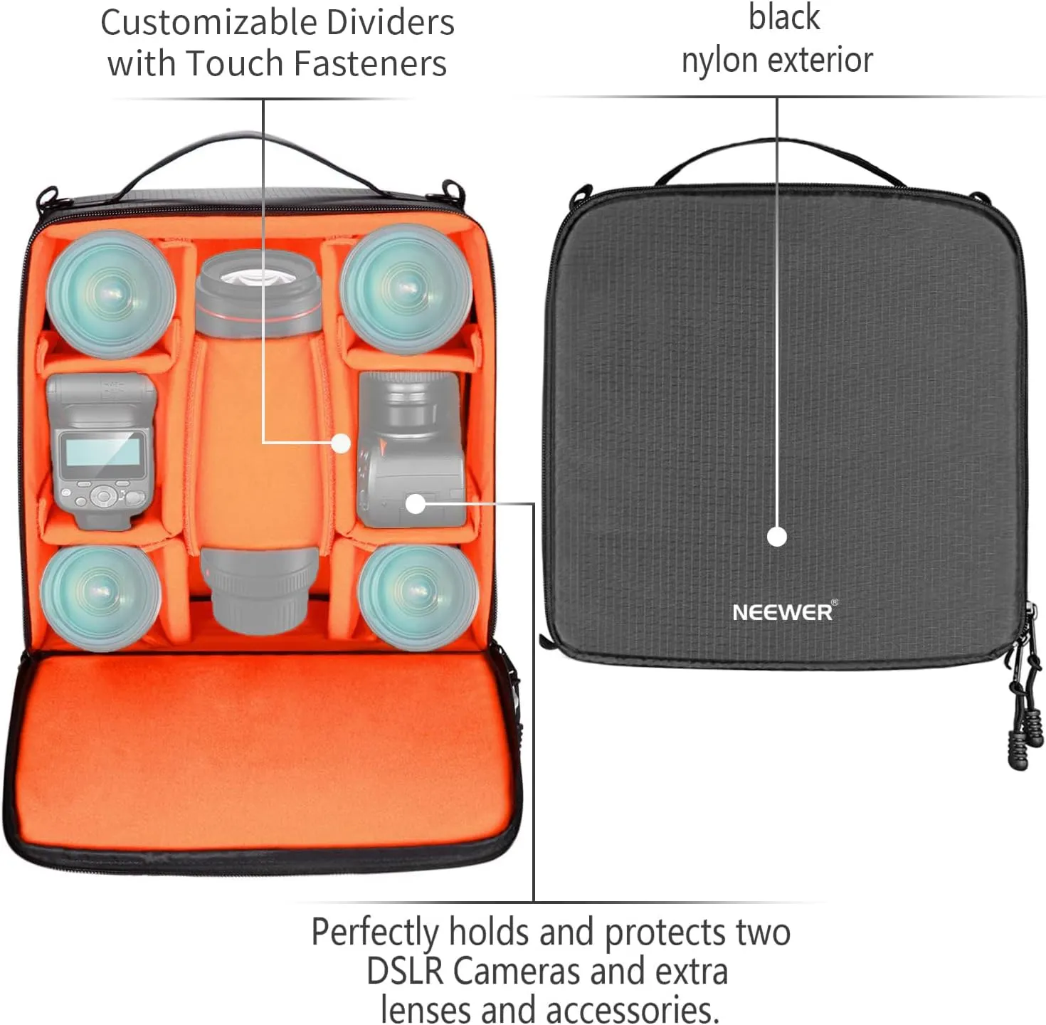Neewer® Flexible Partition Camera Padded Bag Insert Protection Handbag for SLR DSLR Mirrorless Cameras and Lenses,Flash Light,Radio Trigger,Battery and Charger,Cables and Other Camera Accessories