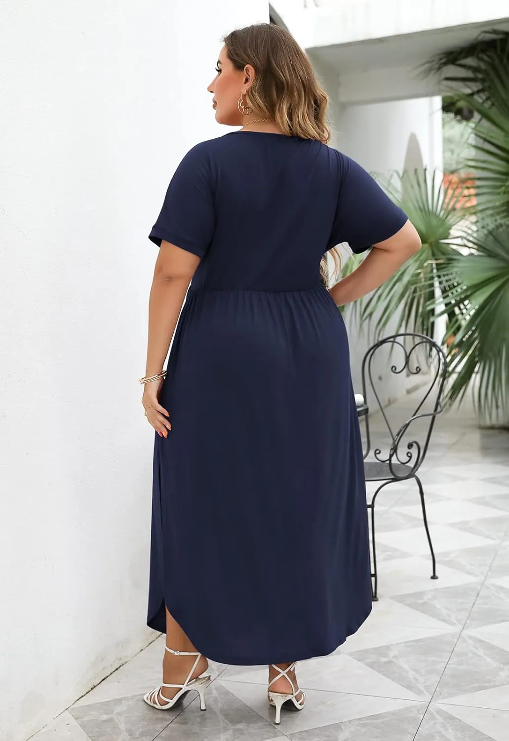 Nemidor Womens Casual Plus Size Tie Waist Slit Long Maxi Dress with Pockets NEM313