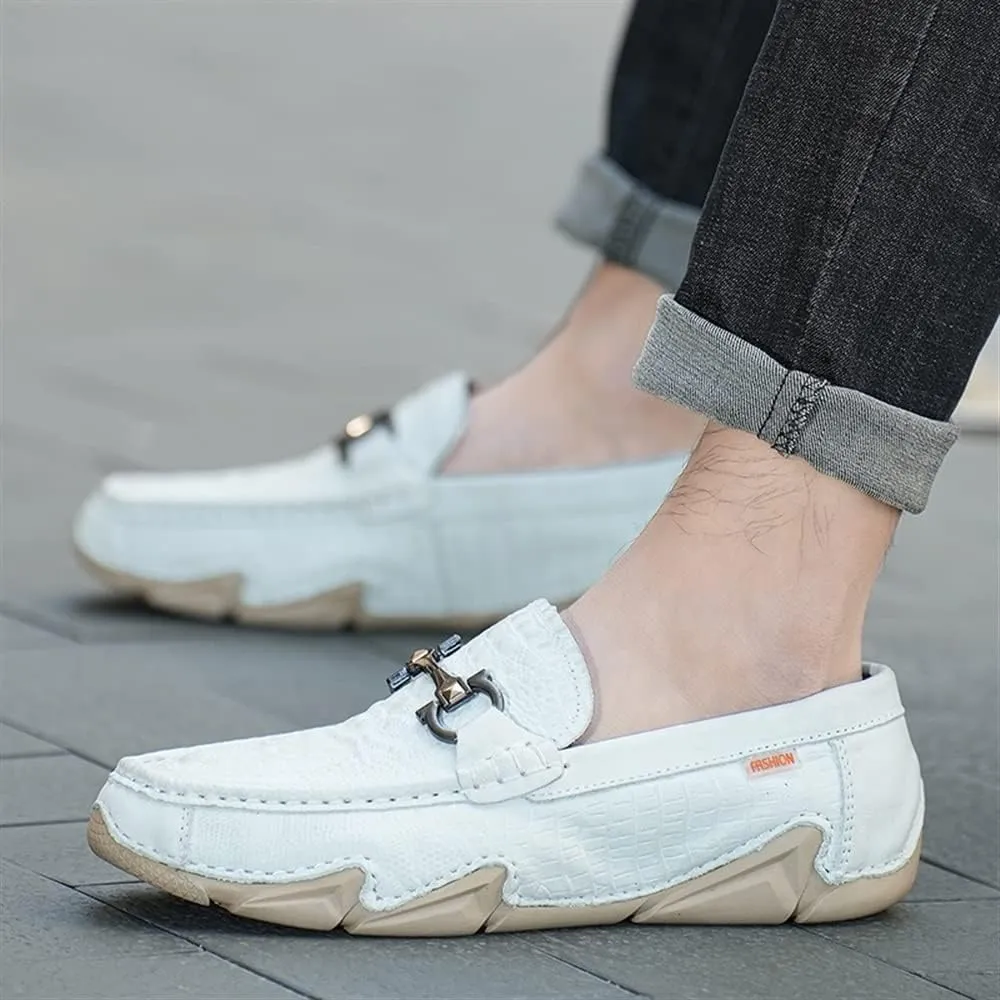 New Men's Loafers Shoes Moccasins Round Toe Shoes Faux Crocodile Print Leather Slip Resistant Flexible Anti-Slip Party Slip-on