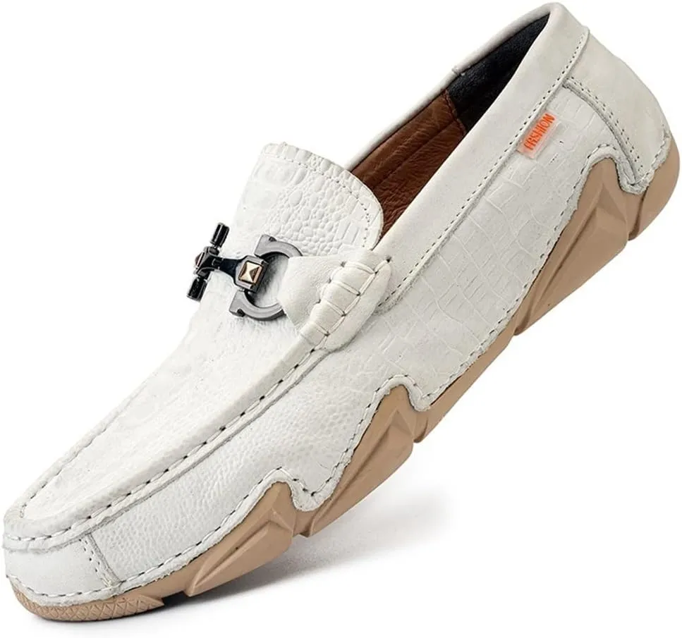 New Men's Loafers Shoes Moccasins Round Toe Shoes Faux Crocodile Print Leather Slip Resistant Flexible Anti-Slip Party Slip-on