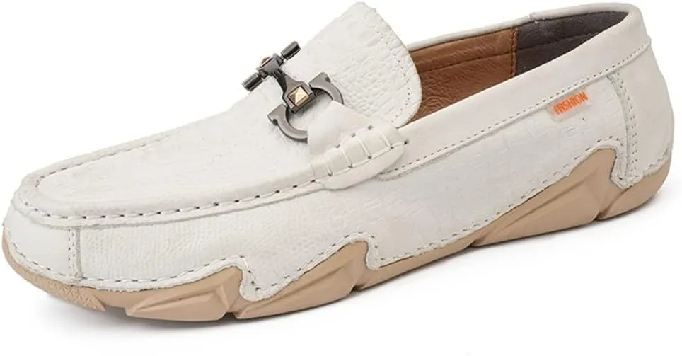 New Men's Loafers Shoes Moccasins Round Toe Shoes Faux Crocodile Print Leather Slip Resistant Flexible Anti-Slip Party Slip-on