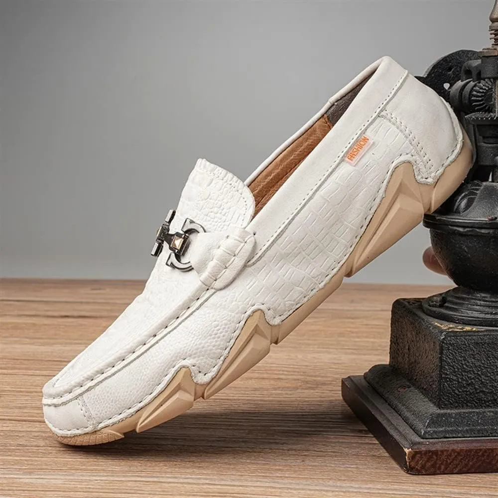 New Men's Loafers Shoes Moccasins Round Toe Shoes Faux Crocodile Print Leather Slip Resistant Flexible Anti-Slip Party Slip-on