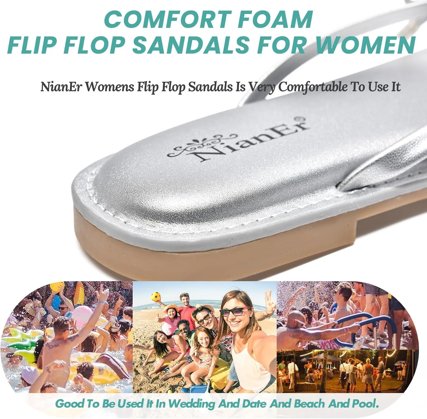 NianEr Womens Microfiber Leather Comfort Foam Bow Dress Thong Sandals Summer Fashion Flat Slip On Slides Flip Flops