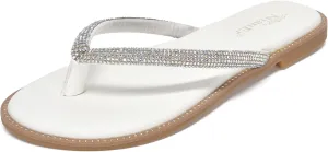 NianEr Womens Microfiber Leather Comfort Foam Rhinestone Glitter Sparkly Dress Flip Flop Sandals Summer Cute Flat Slides