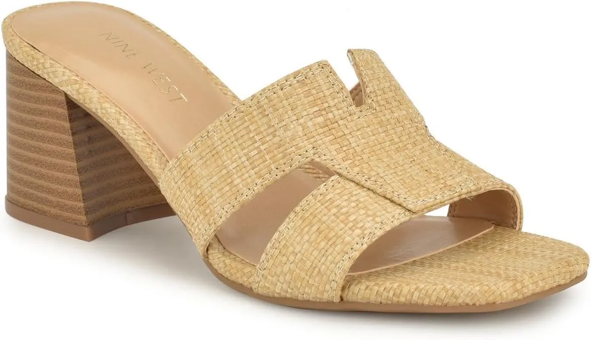 Nine West Womens GANDA2 Cushioned Footbed Woven Block Heel