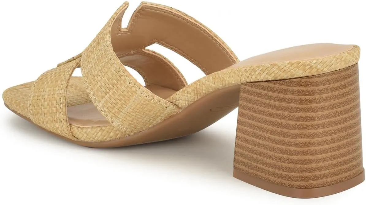 Nine West Womens GANDA2 Cushioned Footbed Woven Block Heel