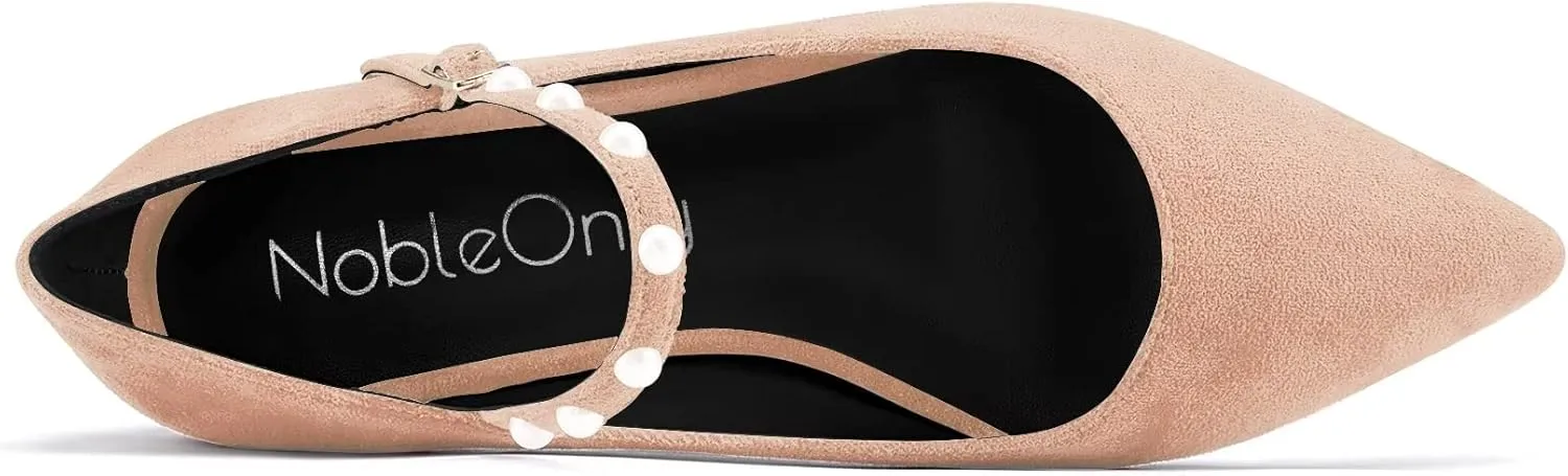 NobleOnly Women Pointed Toe Mary Jane Low Heel Pumps Office Party Classic Buckle Shoes 0.4 Inches Heels