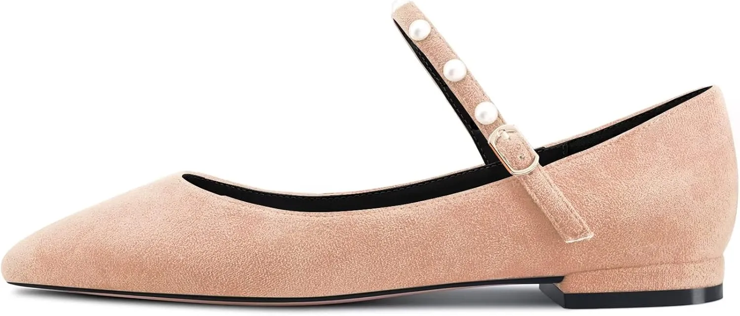 NobleOnly Women Pointed Toe Mary Jane Low Heel Pumps Office Party Classic Buckle Shoes 0.4 Inches Heels