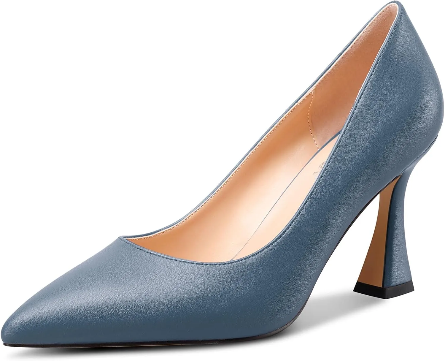 NobleOnly Womens Mid Heel Slip-on Close Pointed Toe Basic Classic Dress Pumps Casual Office Summer Shoes 3.3 Inches Heels