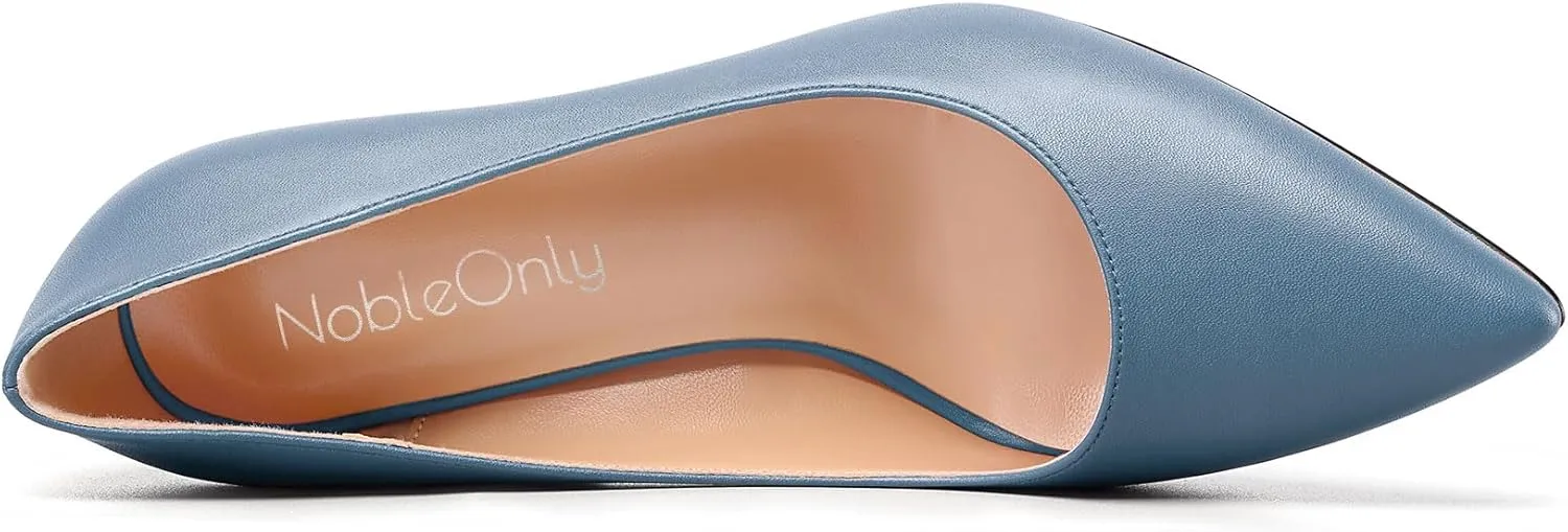 NobleOnly Womens Mid Heel Slip-on Close Pointed Toe Basic Classic Dress Pumps Casual Office Summer Shoes 3.3 Inches Heels