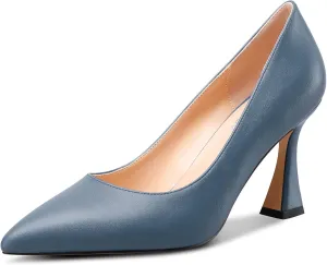 NobleOnly Womens Mid Heel Slip-on Close Pointed Toe Basic Classic Dress Pumps Casual Office Summer Shoes 3.3 Inches Heels