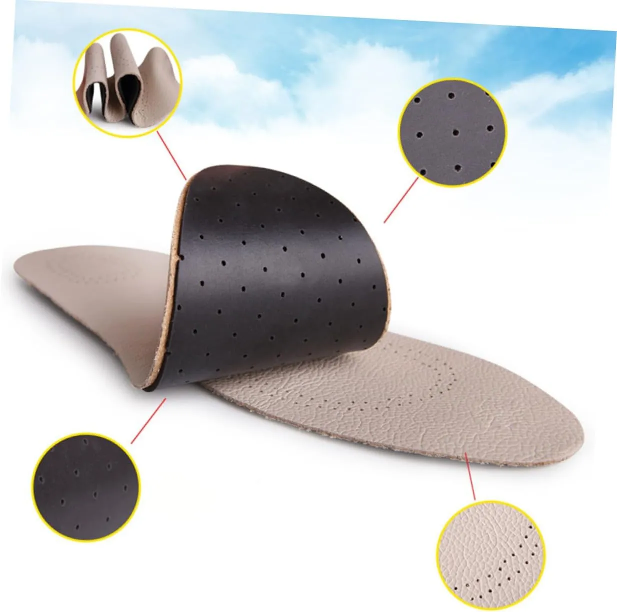 NOLITOY Sports Shoe Pads Breathable Cowhide Leather Insoles Size 43/44 White/Black