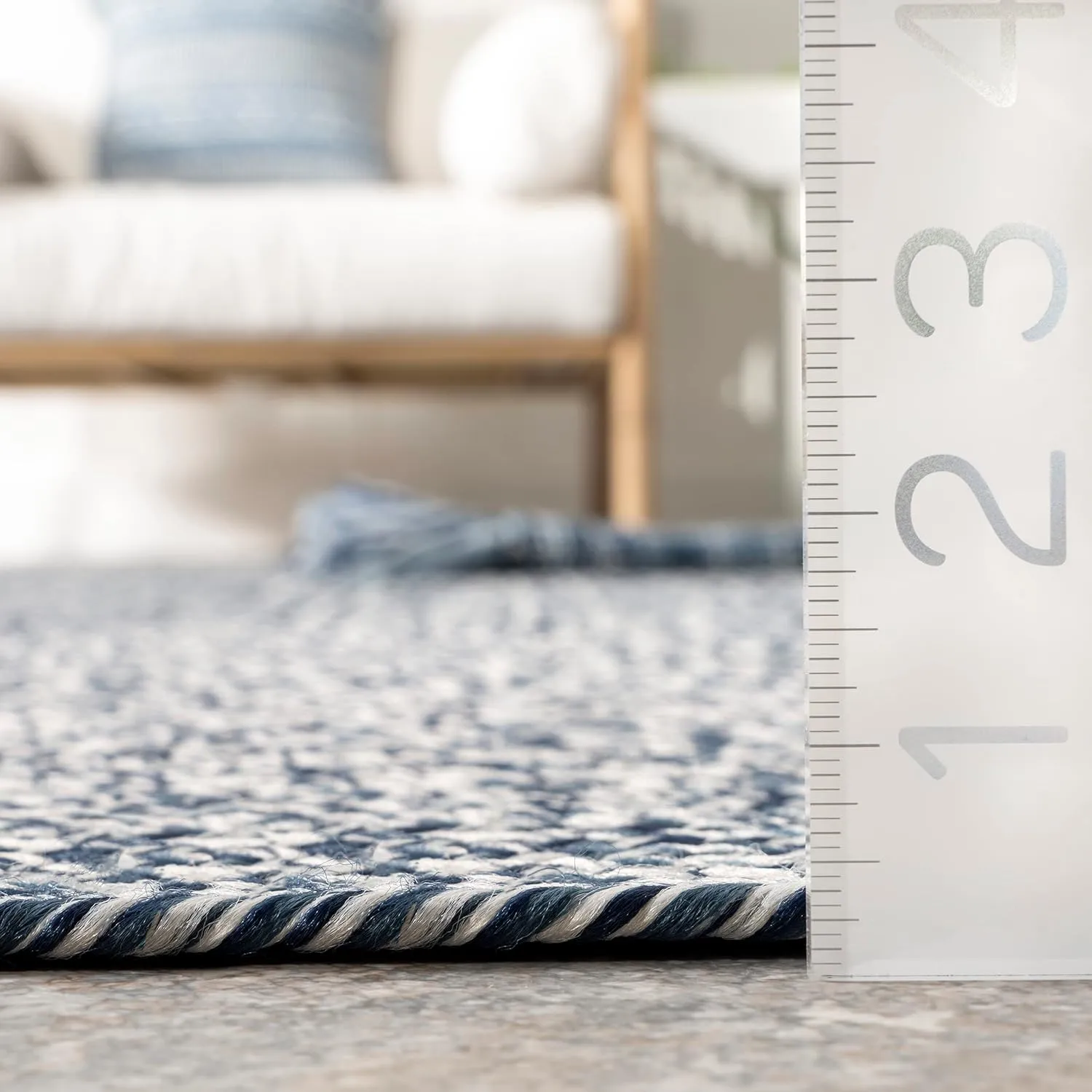 nuLOOM 2' x 16' Solid Hand Braided Indoor/Outdoor Area Rug, Pet-Friendly, High Traffic, Weather Resistant, for Patio, Balcony, Bedroom, Living, Dining Room, Wynn Navy