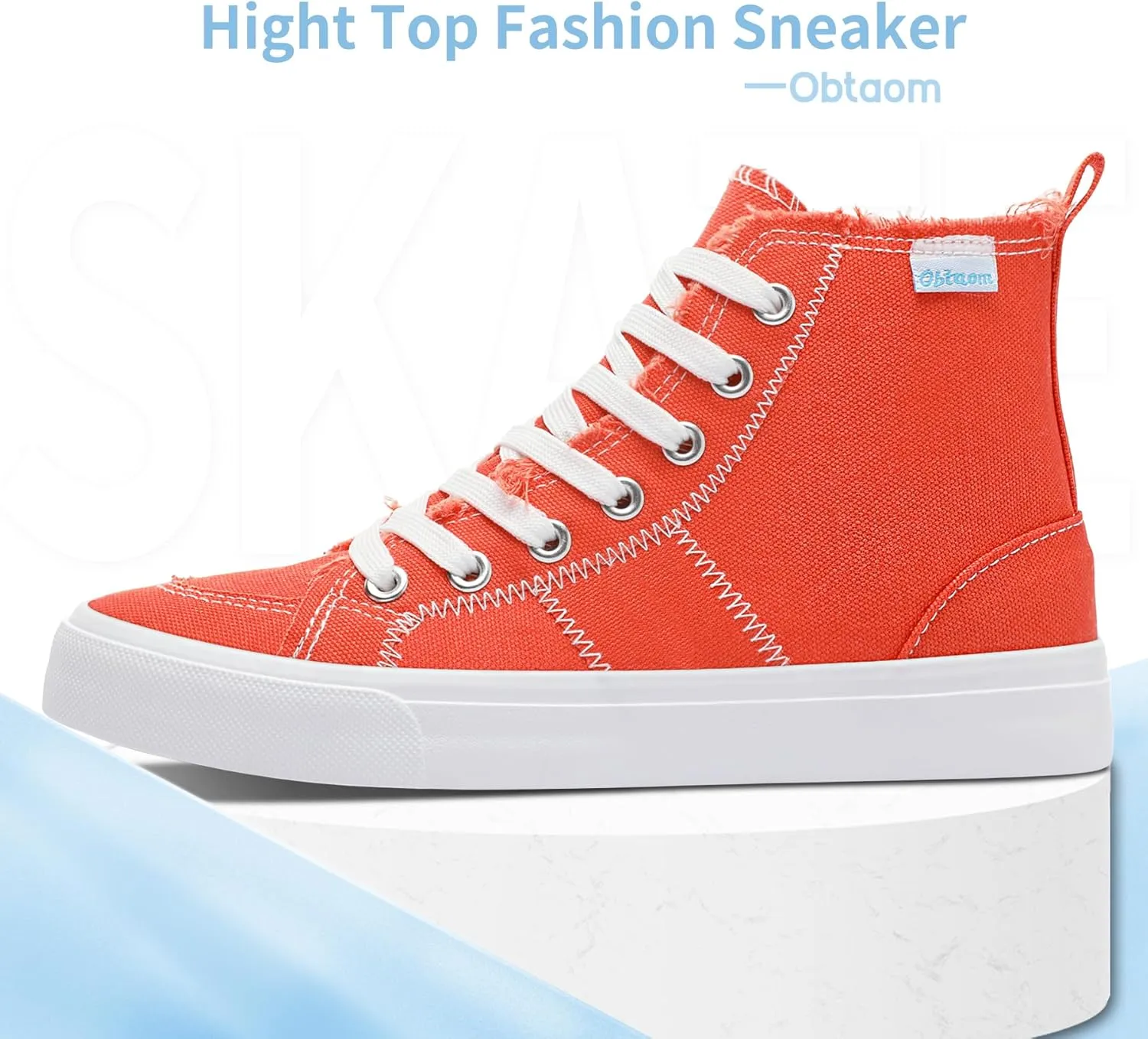 Obtaom Womens/Mens high top Canvas Shoes Play mid Calf Fashion Sneaker Casual lace up hi top Washed Canvas Shoes