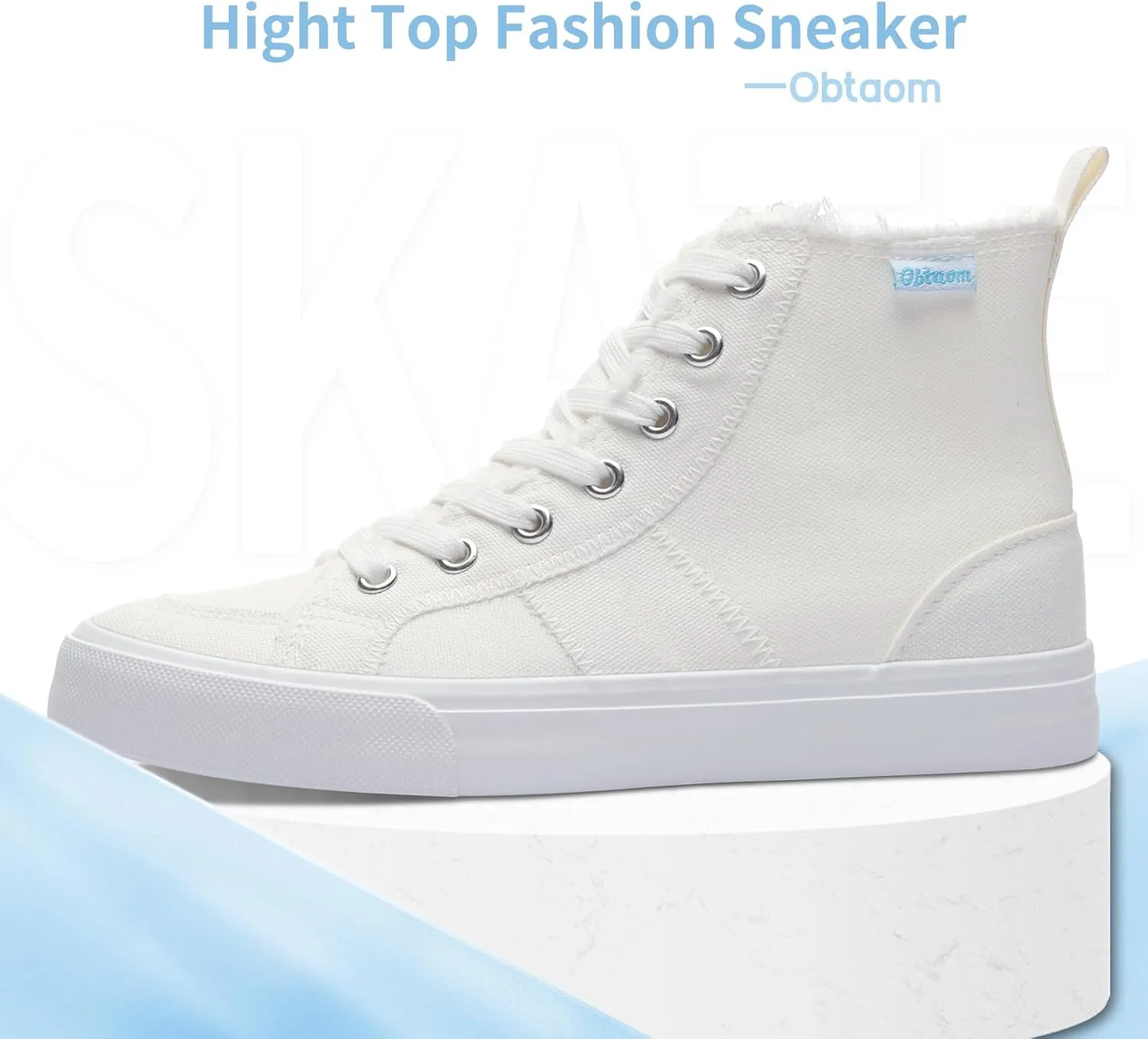 Obtaom Womens/Mens high top Canvas Shoes Play mid Calf Fashion Sneaker Casual lace up hi top Washed Canvas Shoes