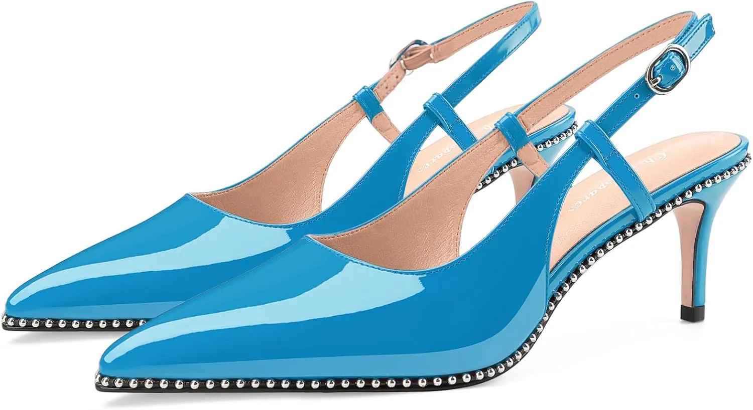 Oh Mispares Slingback Heels for Women Pointed Toe Stiletto Pumps Adjustable Strap Buckle 3 Inch Beaded Dress Shoes Wedding Prom Work Office