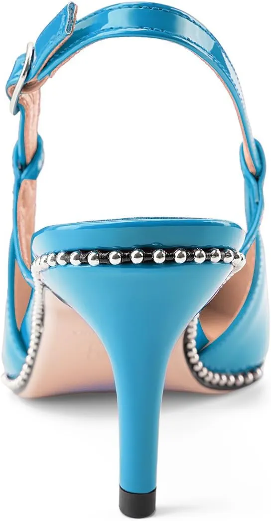 Oh Mispares Slingback Heels for Women Pointed Toe Stiletto Pumps Adjustable Strap Buckle 3 Inch Beaded Dress Shoes Wedding Prom Work Office