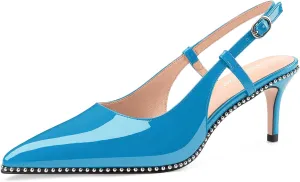 Oh Mispares Slingback Heels for Women Pointed Toe Stiletto Pumps Adjustable Strap Buckle 3 Inch Beaded Dress Shoes Wedding Prom Work Office
