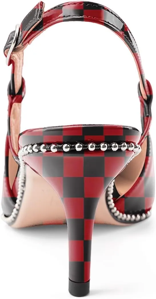 Oh Mispares Slingback Heels for Women Pointed Toe Stiletto Pumps Adjustable Strap Buckle 3 Inch Beaded Dress Shoes Wedding Prom Work Office