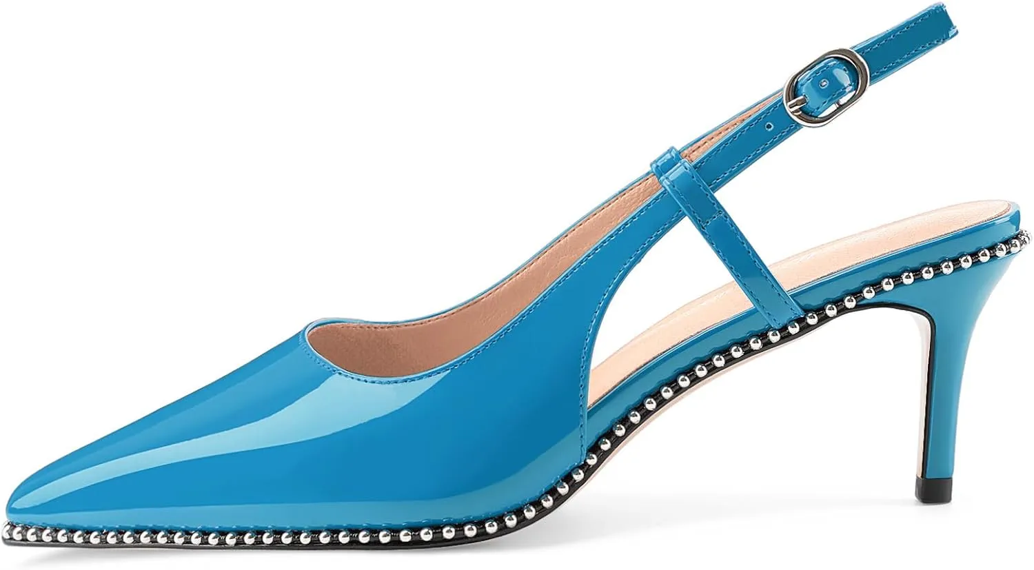 Oh Mispares Slingback Heels for Women Pointed Toe Stiletto Pumps Adjustable Strap Buckle 3 Inch Beaded Dress Shoes Wedding Prom Work Office