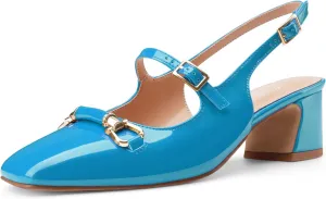 Oh Mispares Slingbacks Block Heels for Women Square Toe Low Heels Adjustable Buckle Strap Slip on Fashion Slingback Spring Summer Dress Pumps