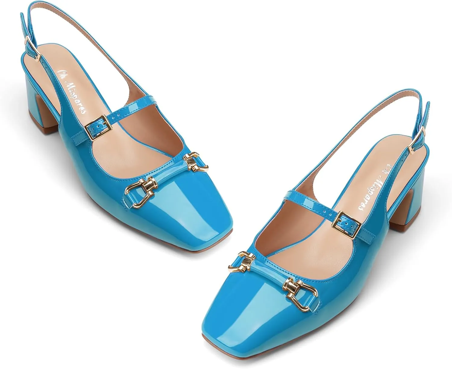 Oh Mispares Slingbacks Block Heels for Women Square Toe Low Heels Adjustable Buckle Strap Slip on Fashion Slingback Spring Summer Dress Pumps