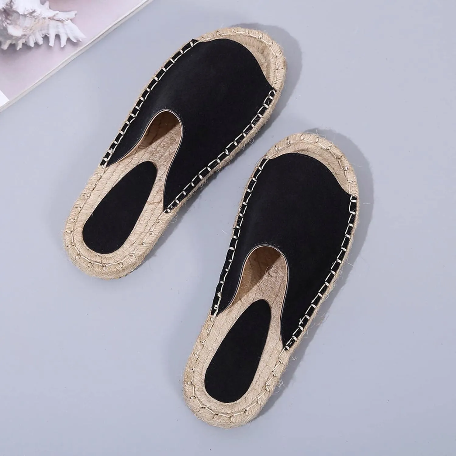 oiangi Espadrille Sandals for Women Flats Summer Casual Open Toe Slip On Slipper Lightweight Comfortable Handmade Sandals Outdoor Non-Slip Ladies Shoes