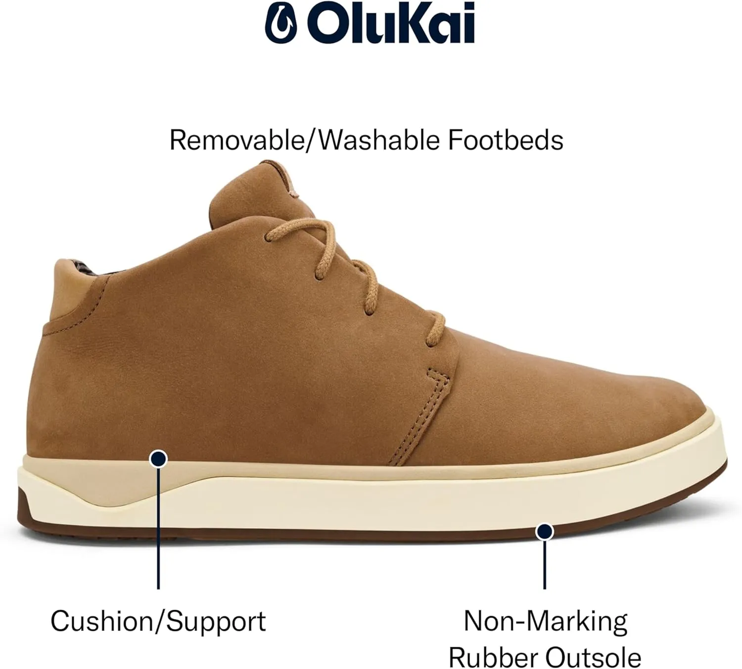 OLUKAI Papaku 'Ili Men's Boots, Durable Waterproof Leather, Cozy Quilted Lining, All-Day Underfoot Cushion