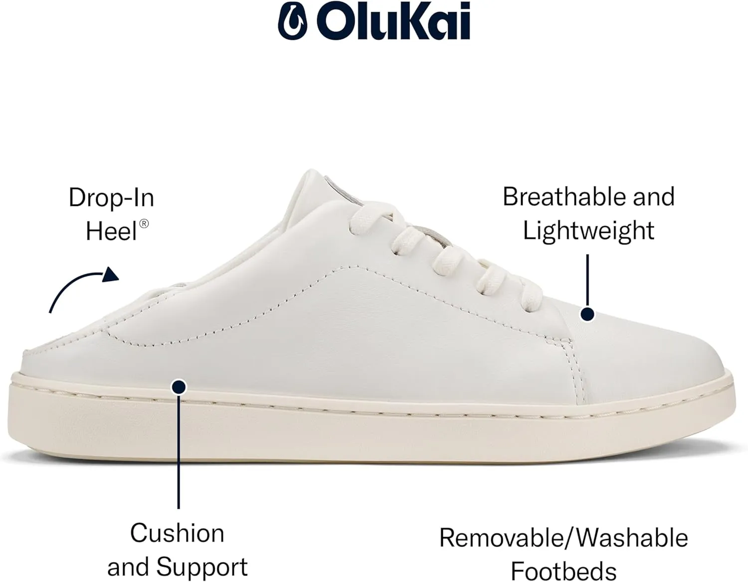 OLUKAI Pehuea Li 'ILI Women's Everyday Leather Sneakers, Casual & Versatile Shoes with Drop-in Heel, Soft & Premium Materials, All-Day Comfort & Support