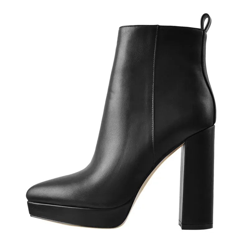 Onlymaker Chic Chunky Heel Ankle Boots in Black Flock