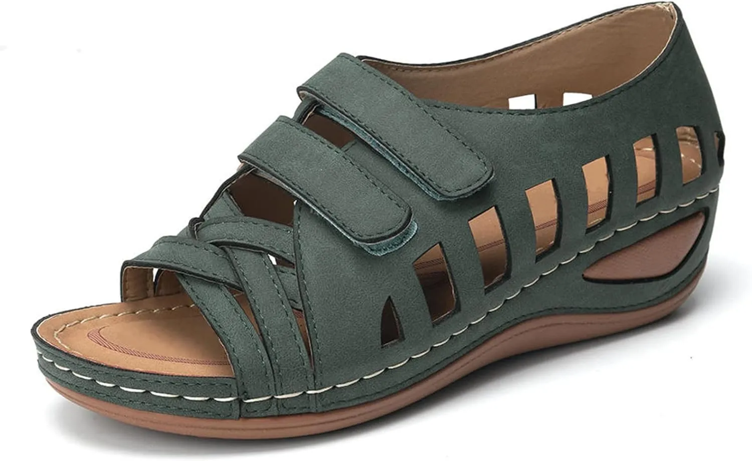 Orthopedic Leather Sandals with Back Strap Orthopedic Women Slippers Family Christmas Sandals for Women Summer Orthotic Arch Support Sandal for Women Heel Orthopedic Walking Wedge Sandals Women