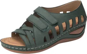 Orthopedic Leather Sandals with Back Strap Orthopedic Women Slippers Family Christmas Sandals for Women Summer Orthotic Arch Support Sandal for Women Heel Orthopedic Walking Wedge Sandals Women