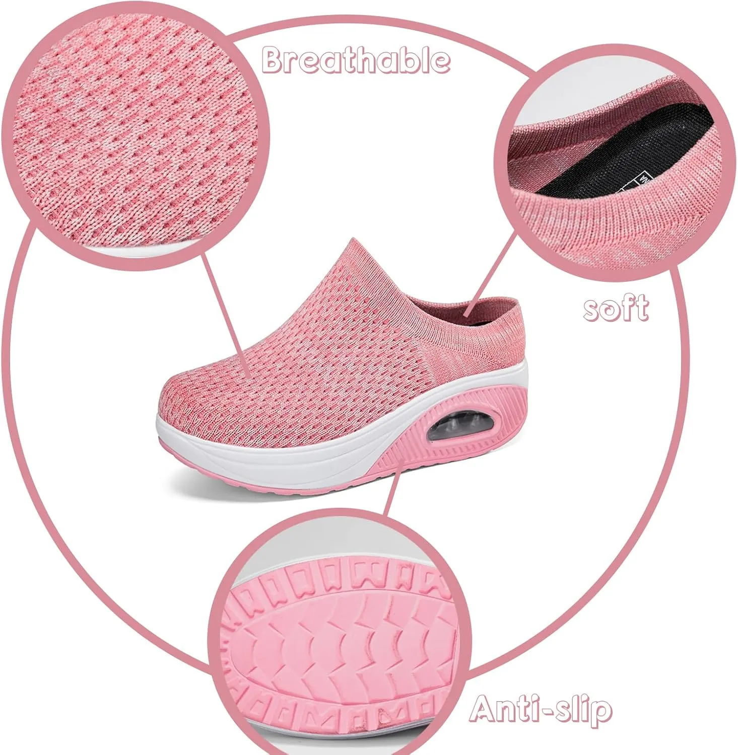Orthopedic Mule Clogs for Women Stretch Knitted Platform Closed Round Toe Comfortable Breathable Air Cushion Walking Sliipers Open Back Wedge Heel Casual Mules Sneaker with Arch Support