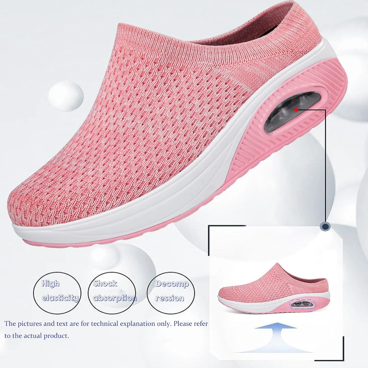 Orthopedic Mule Clogs for Women Stretch Knitted Platform Closed Round Toe Comfortable Breathable Air Cushion Walking Sliipers Open Back Wedge Heel Casual Mules Sneaker with Arch Support