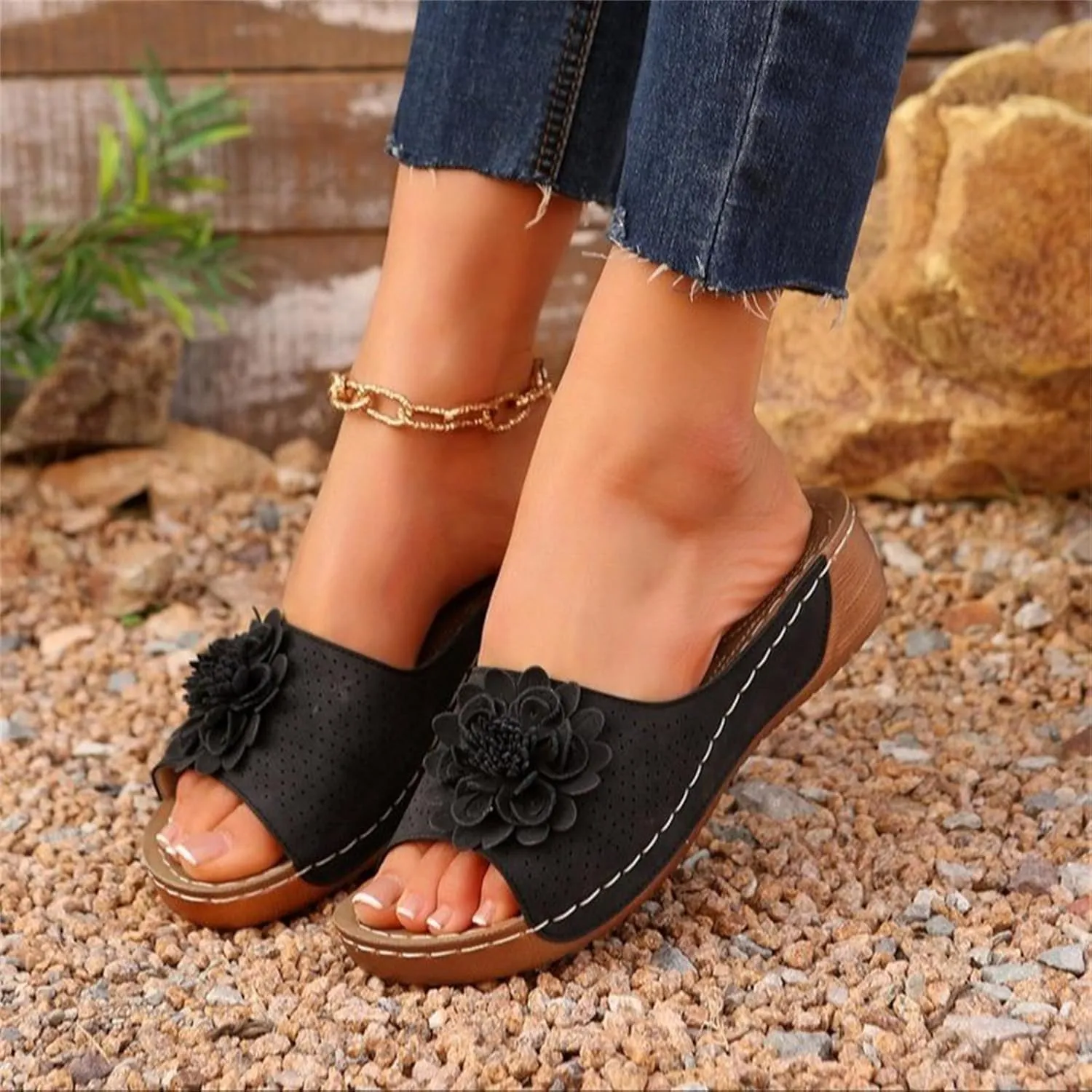Orthopedic Platform Sandals For Women Floral Open Toe Slingback Wedge Sandal Summer Slip On Casual Shoes