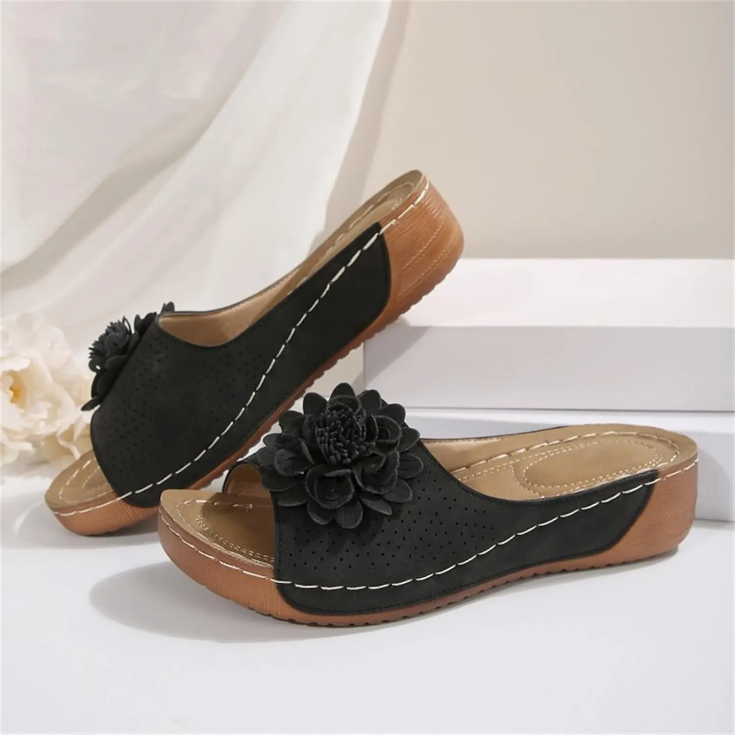 Orthopedic Platform Sandals For Women Floral Open Toe Slingback Wedge Sandal Summer Slip On Casual Shoes