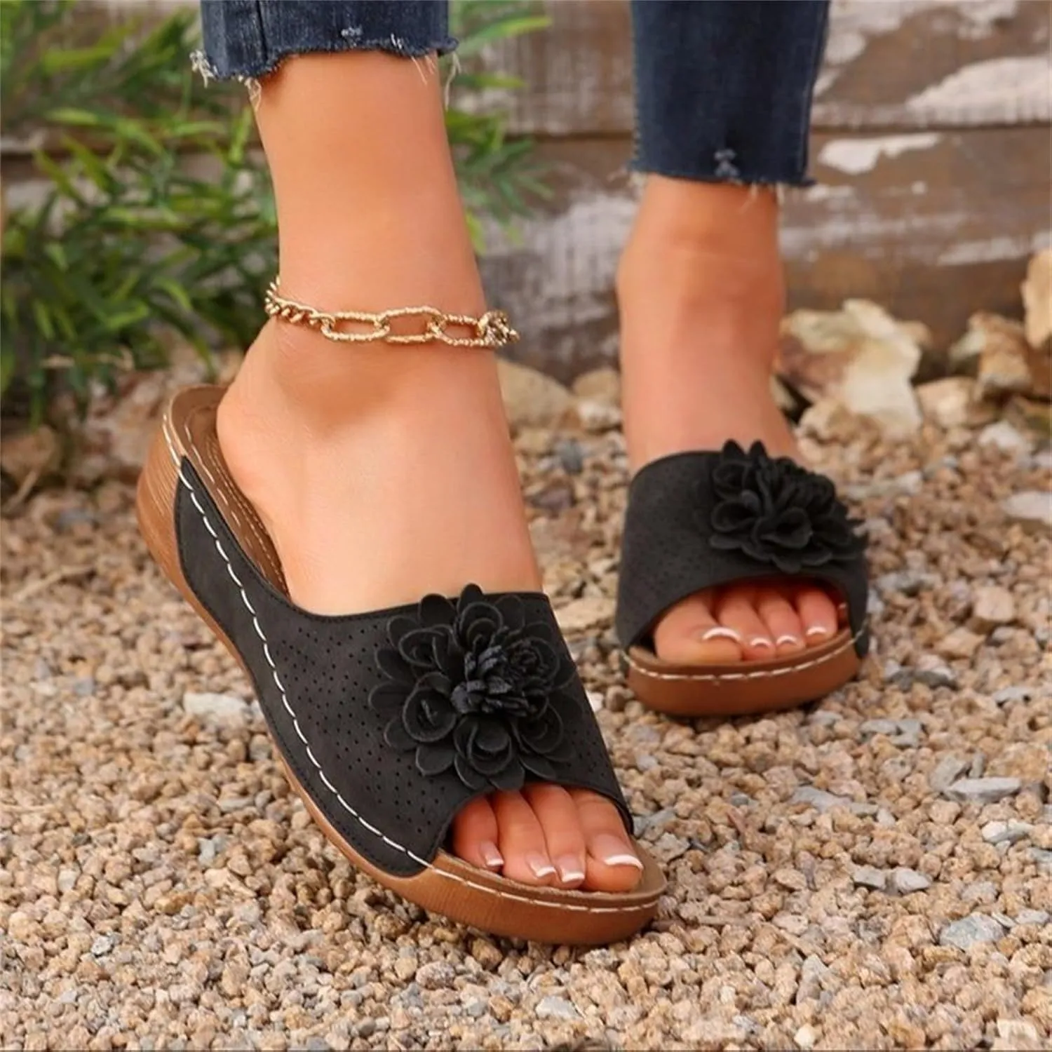 Orthopedic Platform Sandals For Women Floral Open Toe Slingback Wedge Sandal Summer Slip On Casual Shoes