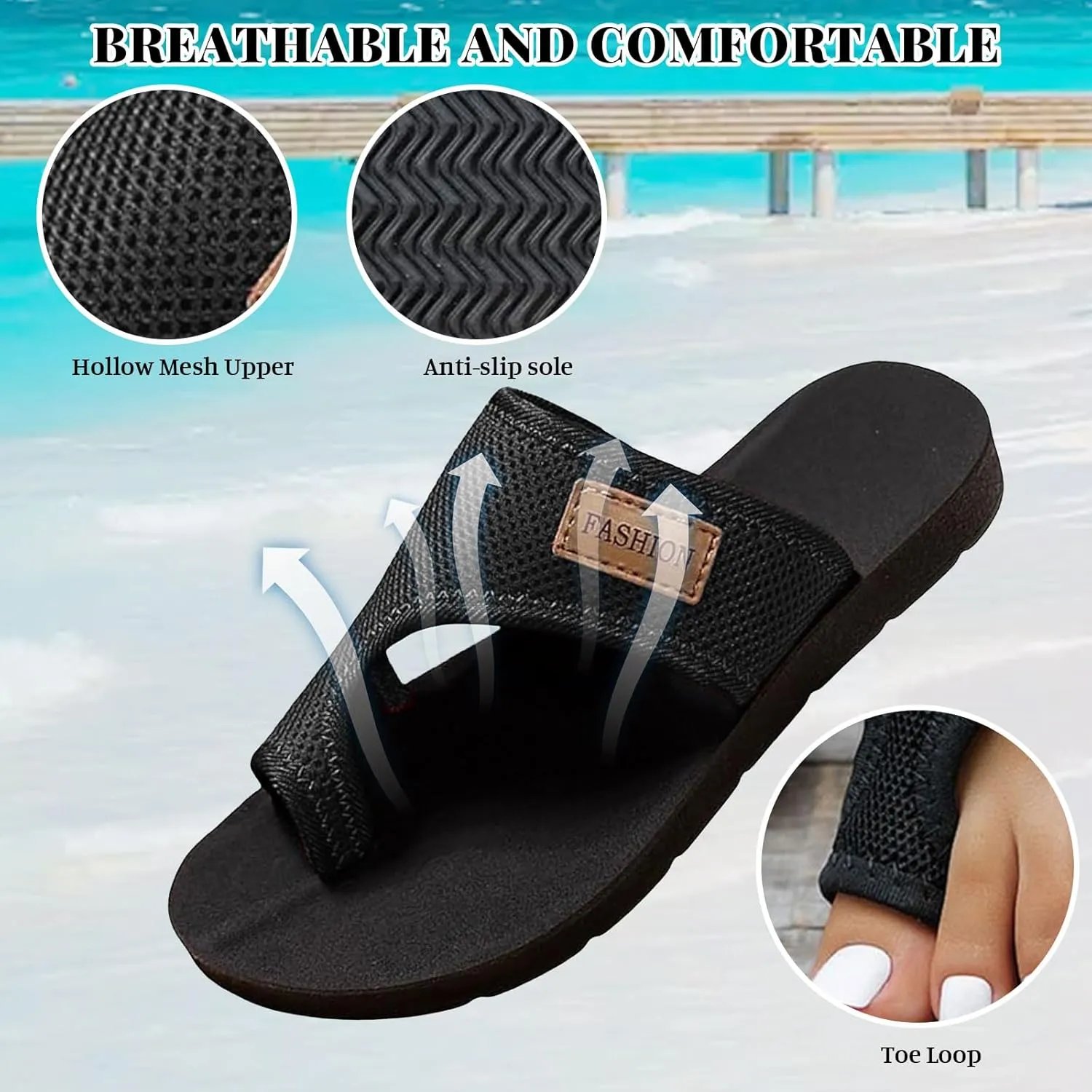 Orthopedic Sandals for Women Arch Support Walking Sandals Mesh Flip Flops Womens Comfortable Breathable Mesh Flipflops Beach Summer Slippers Slip on Shoes Indoor Outdoor