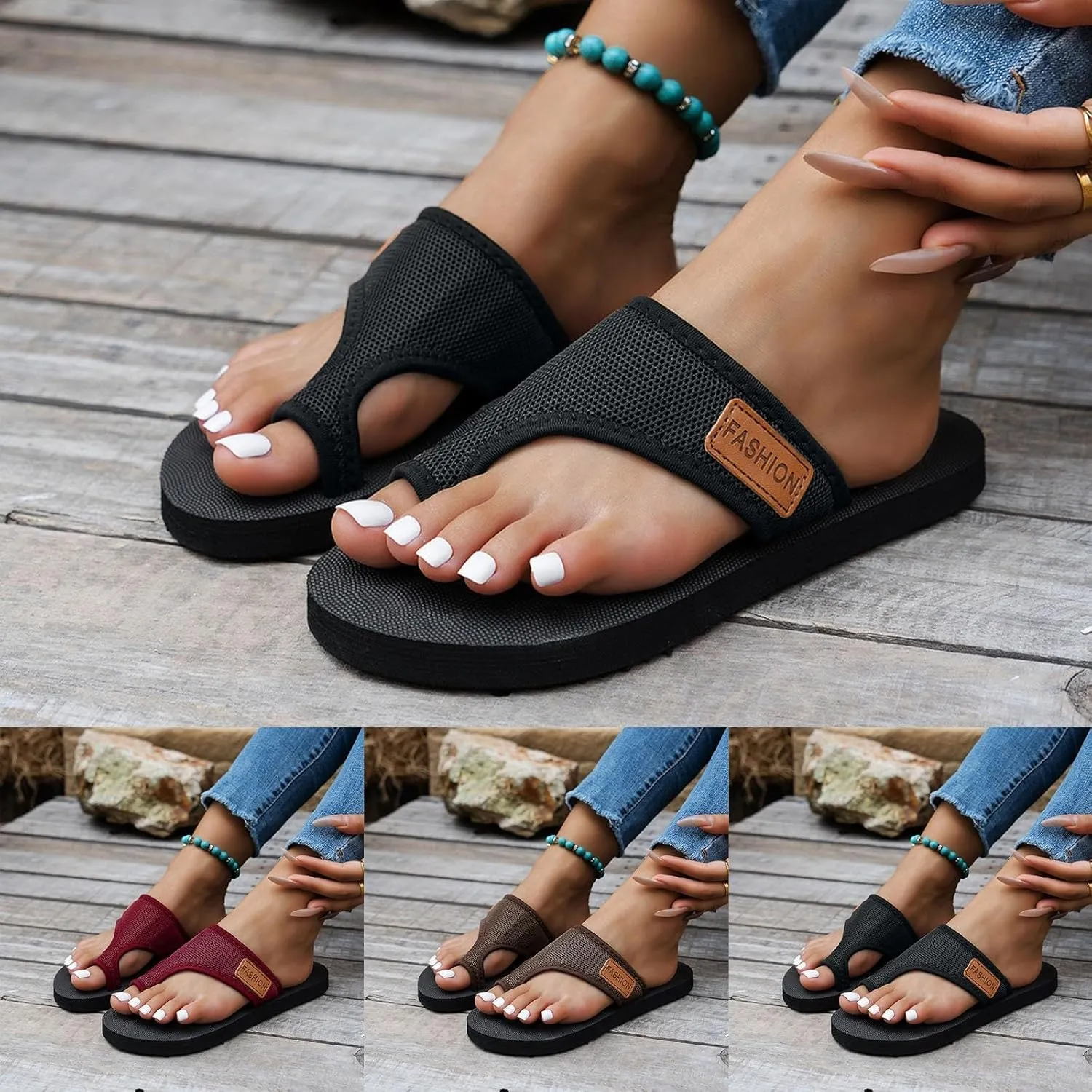 Orthopedic Sandals for Women Arch Support Walking Sandals Mesh Flip Flops Womens Comfortable Breathable Mesh Flipflops Beach Summer Slippers Slip on Shoes Indoor Outdoor