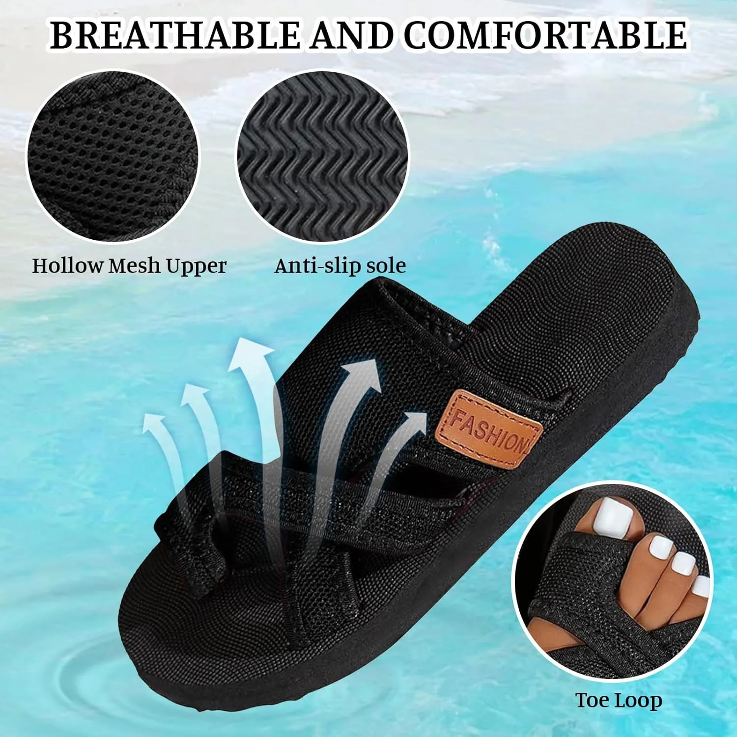 Orthopedic Sandals for Women Arch Support Walking Sandals Mesh Flip Flops Womens Comfortable Breathable Mesh Flipflops Beach Summer Slippers Slip on Shoes Indoor Outdoor