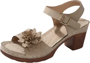 Orthopedic Wedge Sandals for Women Summer Beach Chunky Slip On Sandals Elegant Platform Casual Adjustable Ankle Strap Walking Shoes Open Toe Low Heel Slides Shoes with Flowers